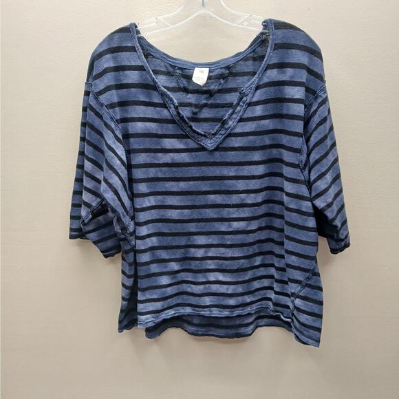 Free People We the Free Striped Head in the Clouds V-Neck Slouch Top Size Large - Picture 1 of 9